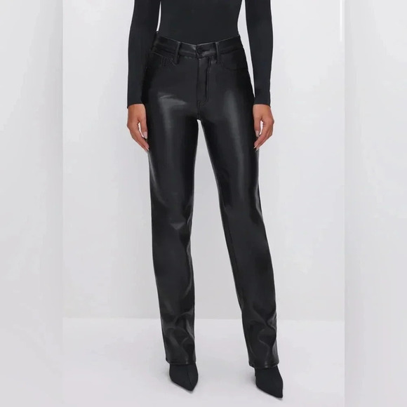 Good american icon faux leather jeans size 25 straight leg bikercore - Picture 1 of 9